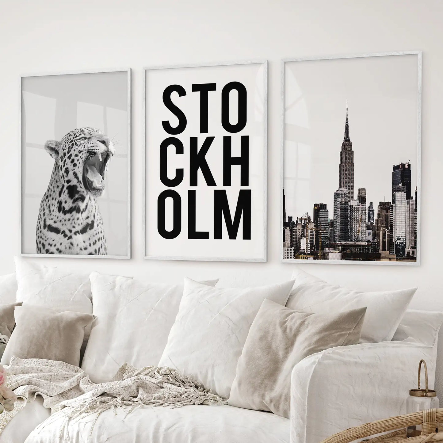 Black White Leopard & Stockholm. Fashion Wall Art Set of 3