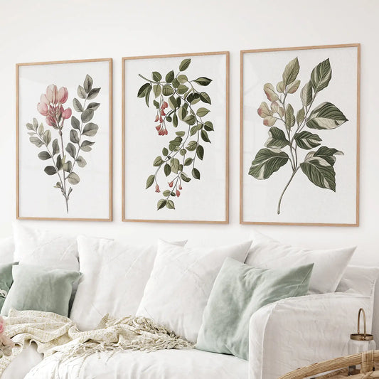 Floral Set of 3 Piece Wall Art. Magnolia, Honeysuckle Prints