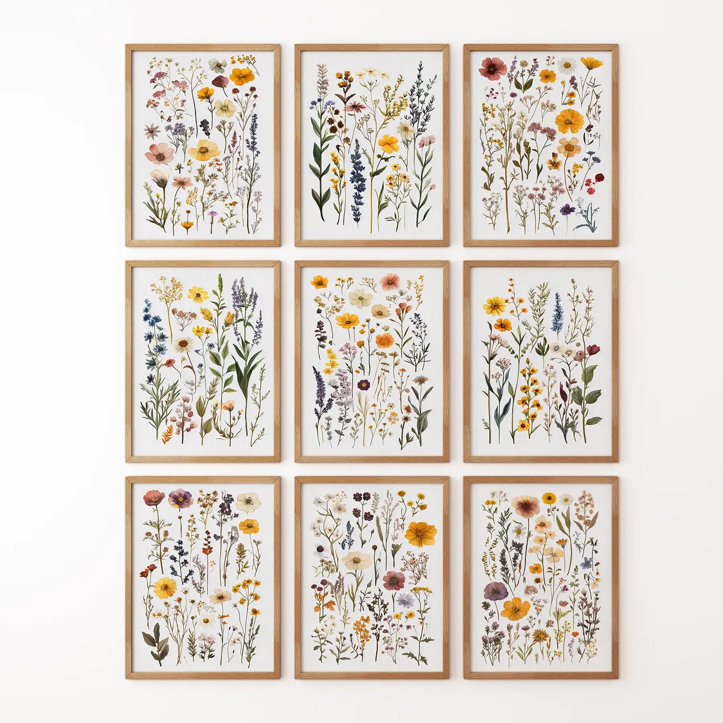 Meadow Wildflowers Prints. Floral Wall Art Set of 9 Pieces