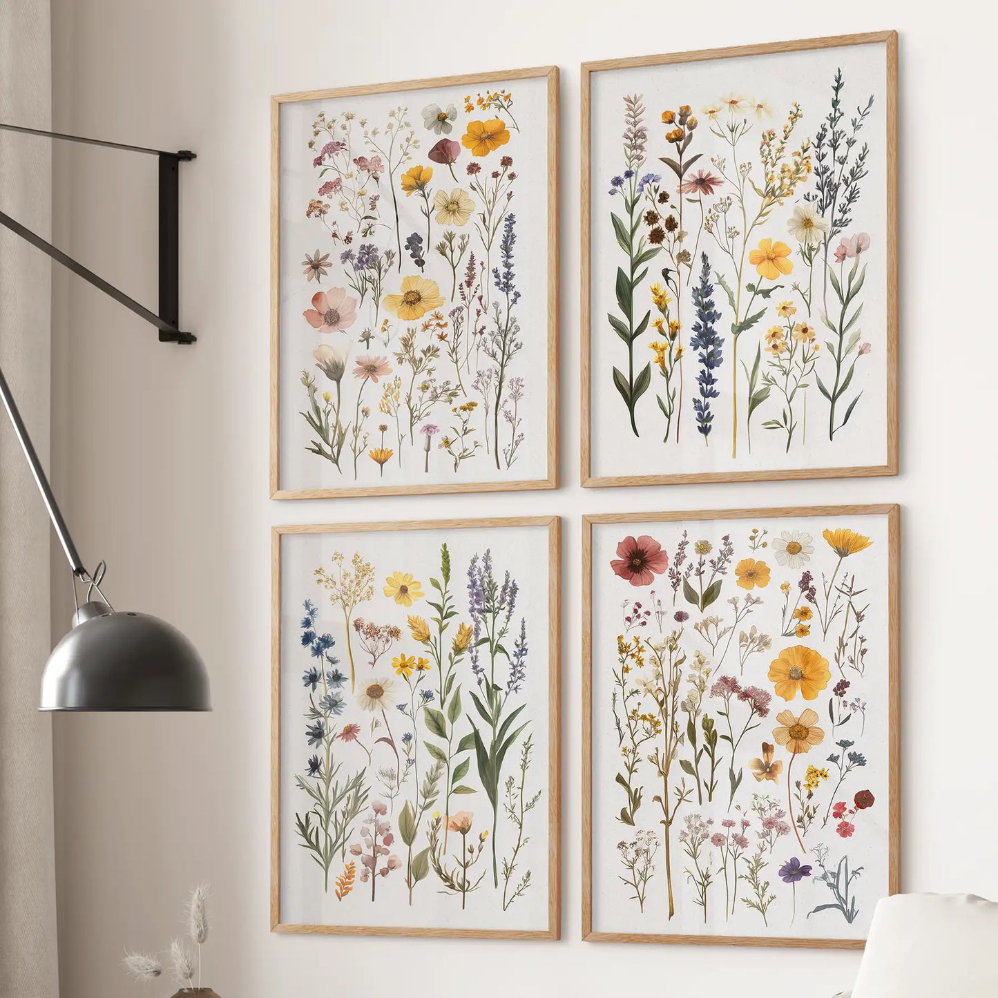 Wildflower Wall Art Set of 4. Vintage Botanical Prints