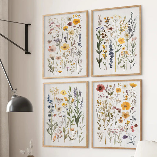 Wildflower Wall Art Set of 4. Vintage Botanical Prints