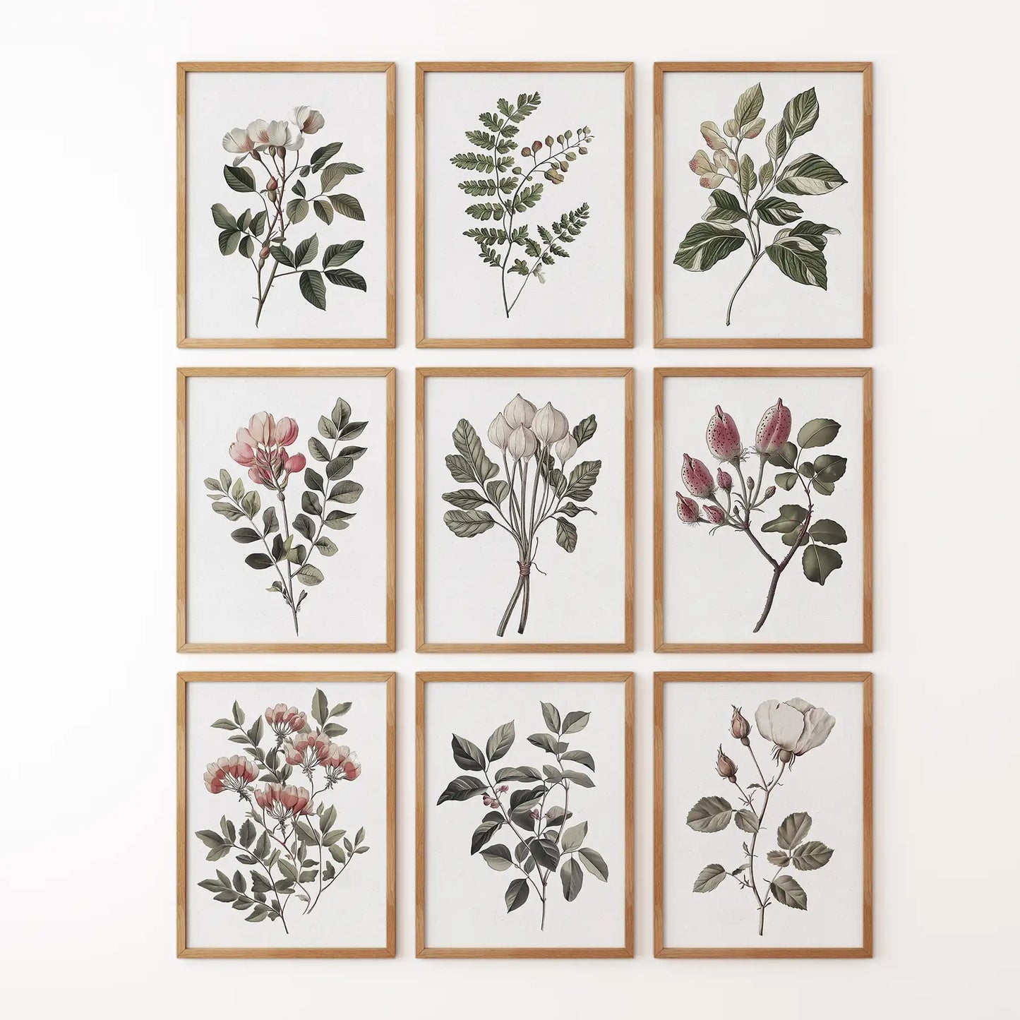 Set of 9 Botanical Posters. Vintage Flowers Wall Art