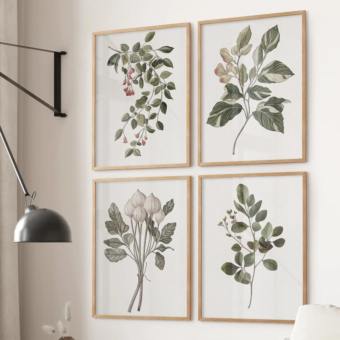 Vintage Plant Drawing Posters. Set of 4 Floral Art Prints