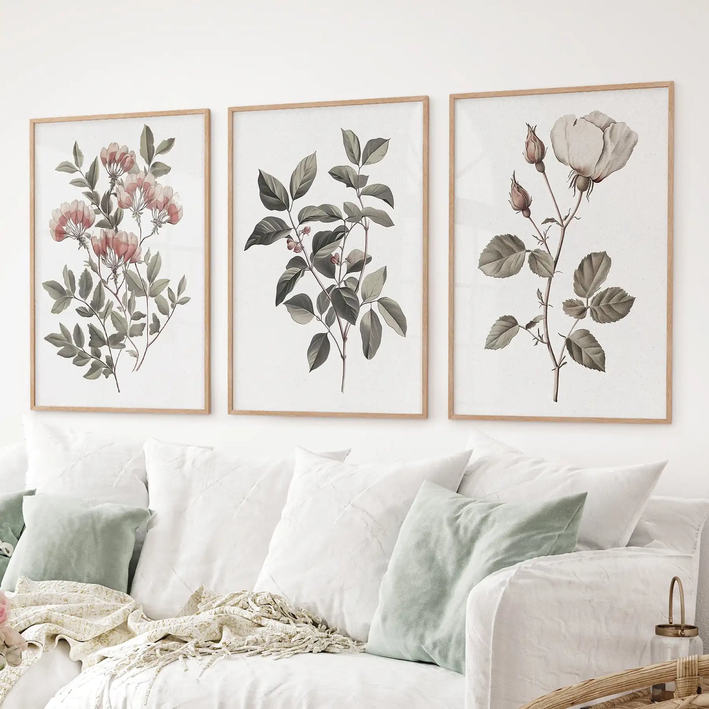 Set of 3 Floral Posters. Rose Flower Vintage Wall Art