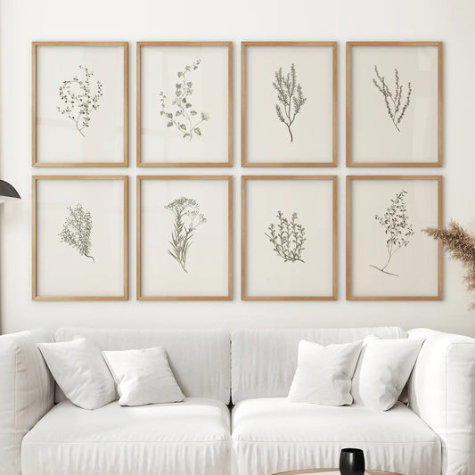 Minimalist Herb Botanical Set of 8 Prints. Floral Art Decor