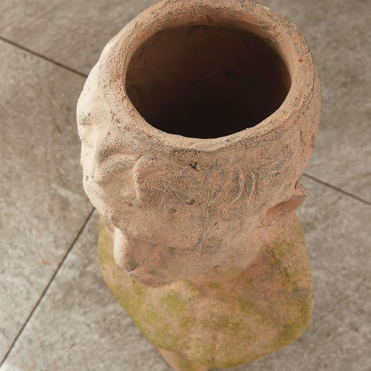 Vintage Moss Terracotta Male Bust Planter