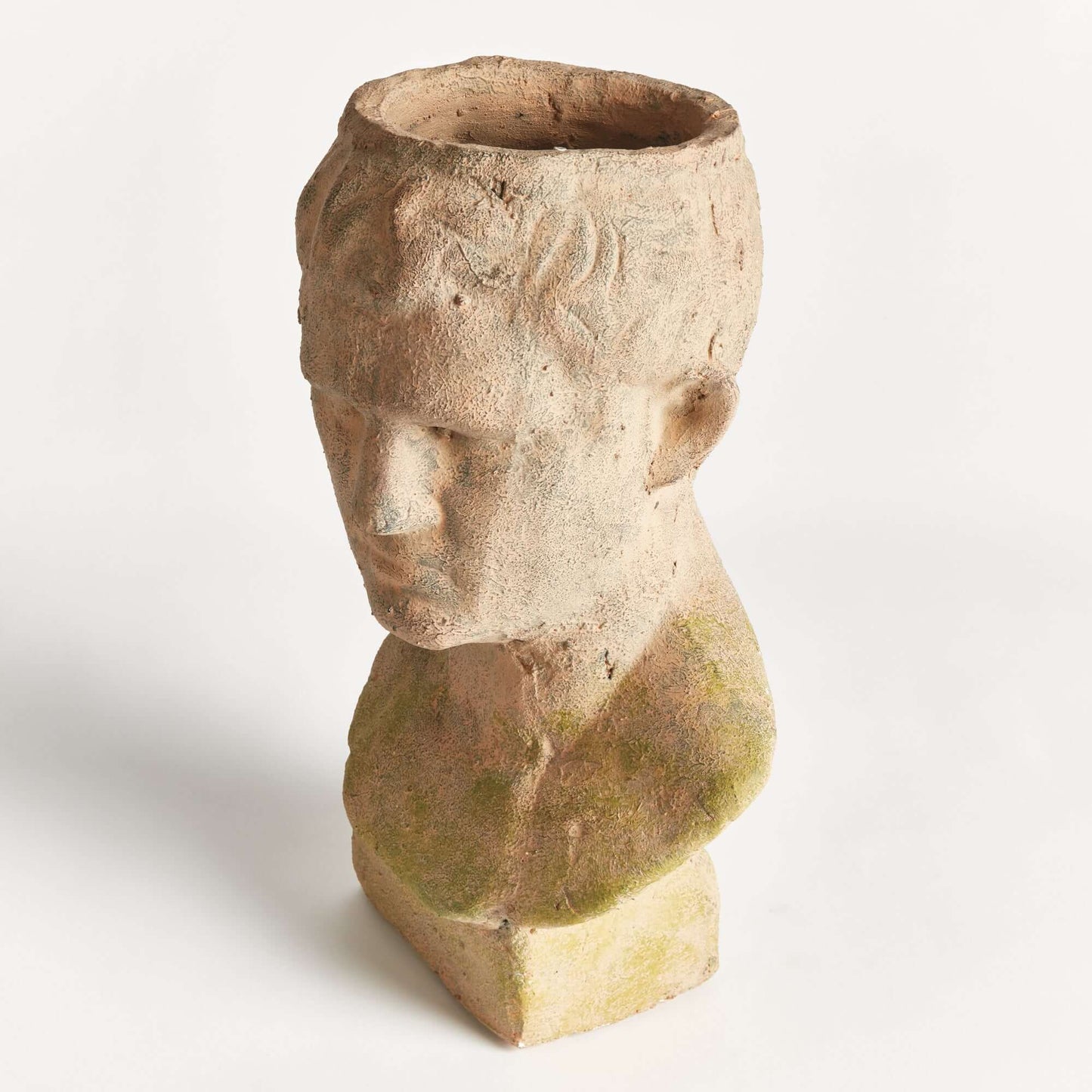 Vintage Moss Terracotta Male Bust Planter