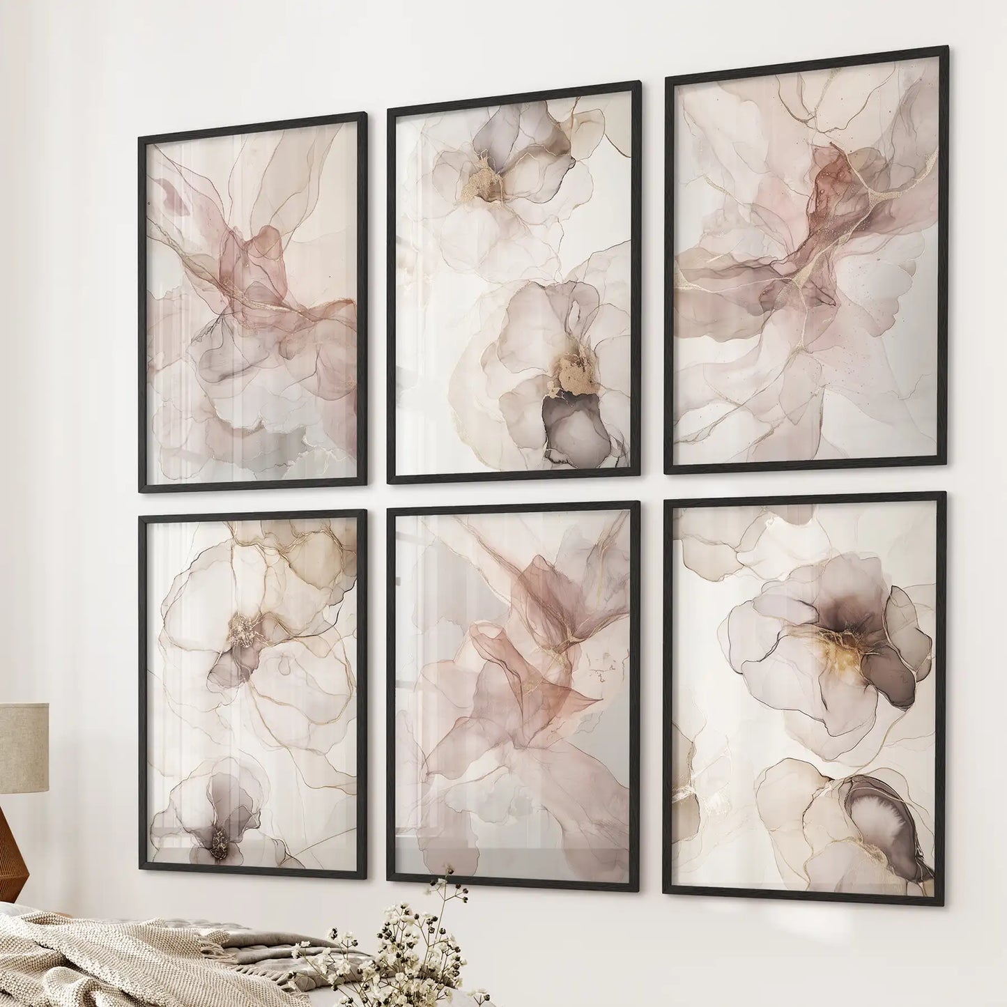Abstract Neutral Wall Art Set of 6. Watercolor Beige Prints