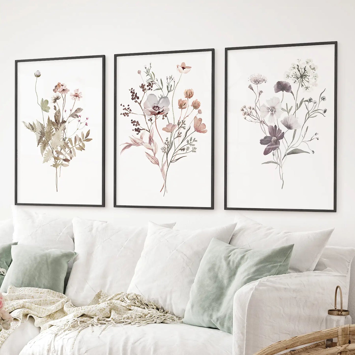 Meadow Wildflower Print Set of 3 Pieces. Watercolor Botanical Prints