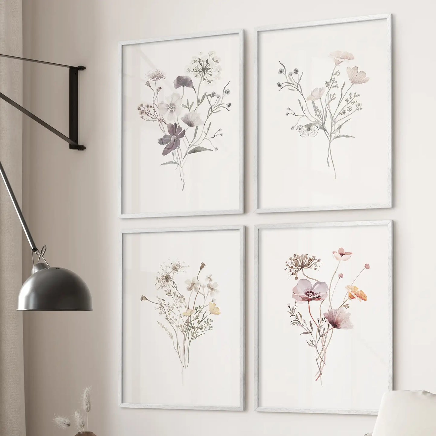 Watercolor Flower 4 Piece Wall Art. Botanical Wildflower Prints