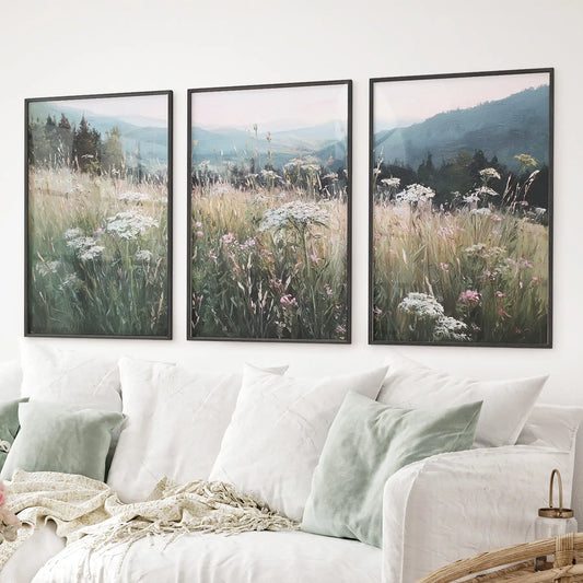 Meadow Landscape Wall Art Set of 3. Nature Prints