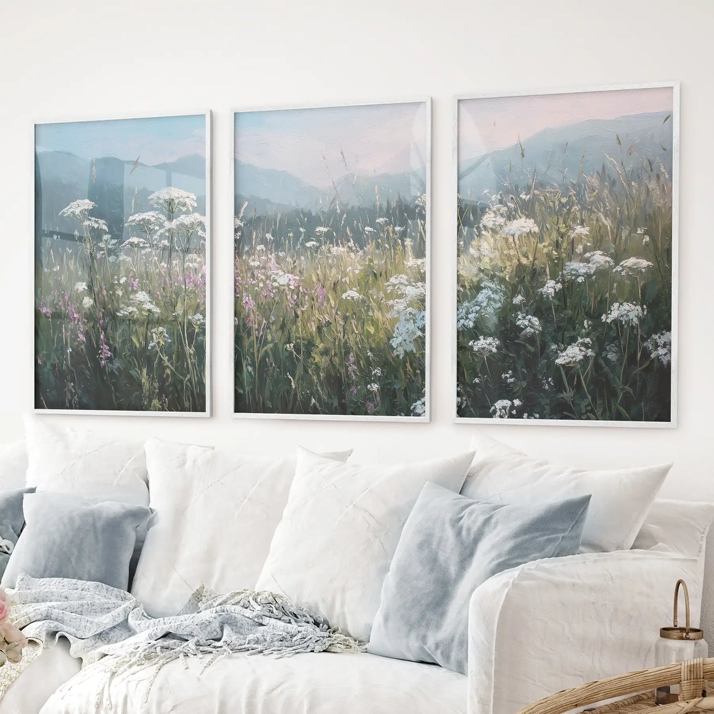 Wildflower Field at Sunset – Nature Wall Art Set of 3