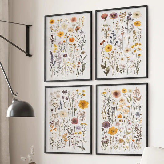 Colorful Wildflower Set of 4 Art. Vintage Litoghraph Posters