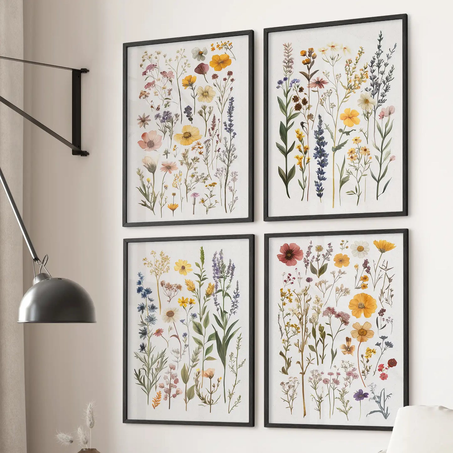 Wildflower Wall Art Set of 4. Vintage Botanical Prints