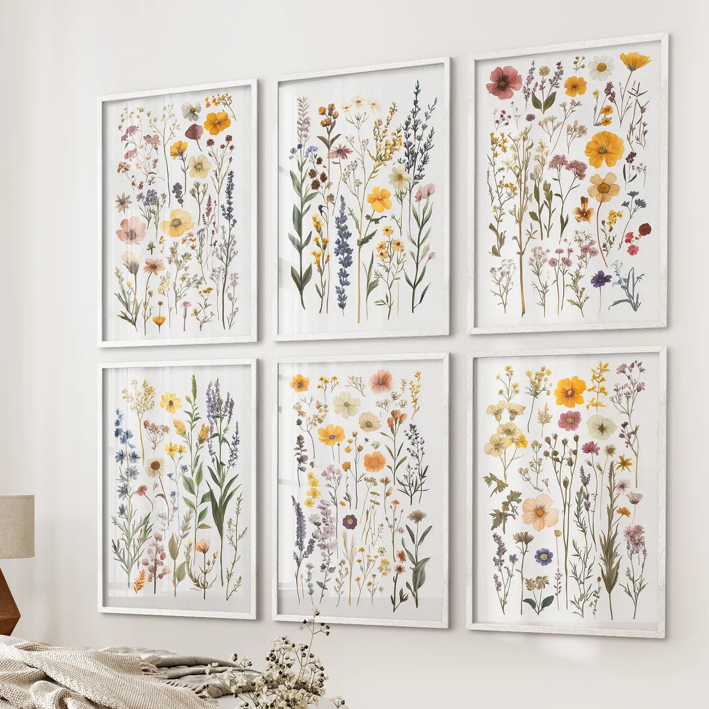Gallery Wall of Wildflower Art Prints. Set of 6 Piece Décor