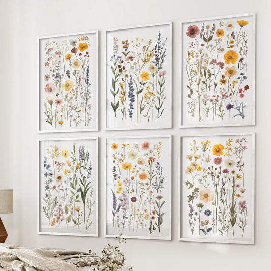 Gallery Wall of Wildflower Art Prints. Set of 6 Piece Décor